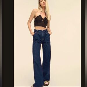 Reformation Miami Pleated Trouser Jean high rise dark wash wide leg LIKE NEW